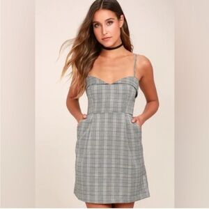Molly Green Gray Plaid Mini Dress Medium